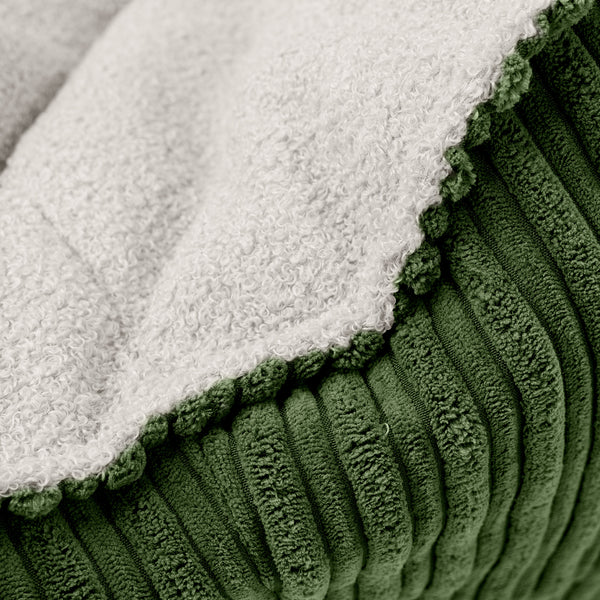 Sloucher Bean Bag Sofa - Boucle & Cord Forest Green Fabric Close-up Image