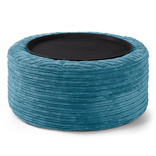 Ottoman Pouf with a Serving Tray - Cord Aegean Blue 01