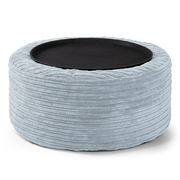 Ottoman Pouf with a Serving Tray - Cord Baby Blue