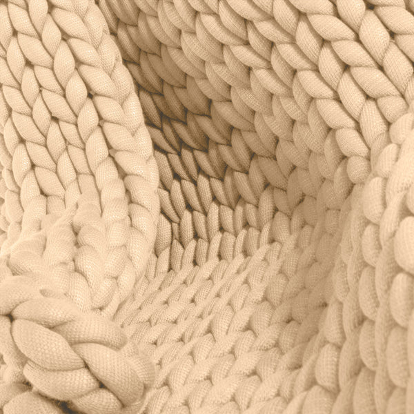 Weighted Blanket for Adults - Chunky Knit Cream Fabric Close-up Image