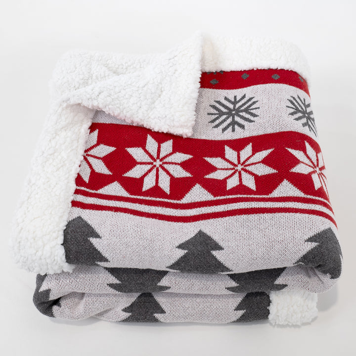 Throw / Blanket - Knitted Christmas Fairisle Red 03