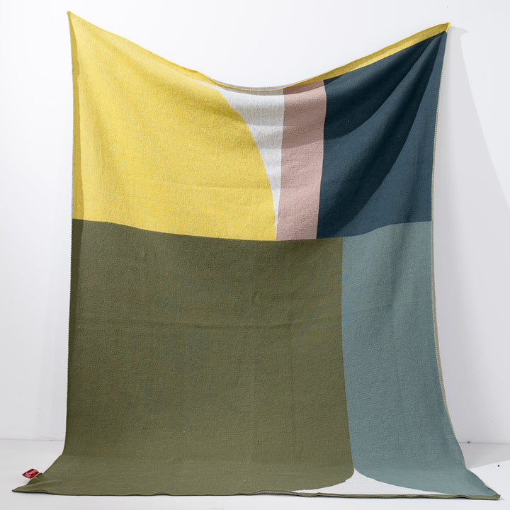 Throw / Blanket - Knitted Colourblock Geo Green 01