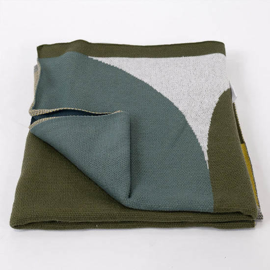 Throw / Blanket - Knitted Colourblock Geo Green 03