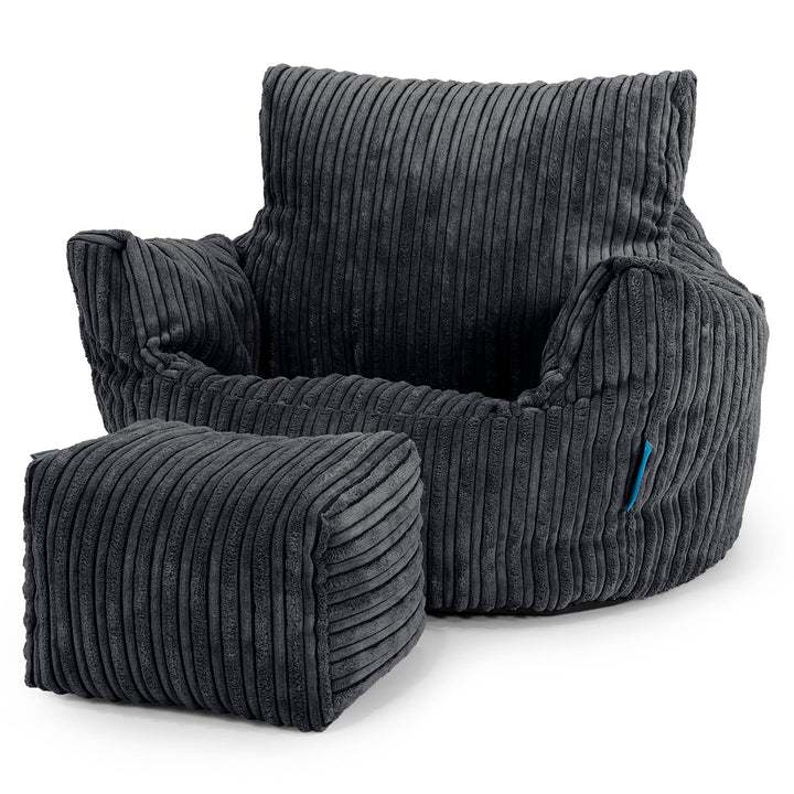 Kids Armchair Bean Bag for Toddlers 1-3 yr - Cord Black 02