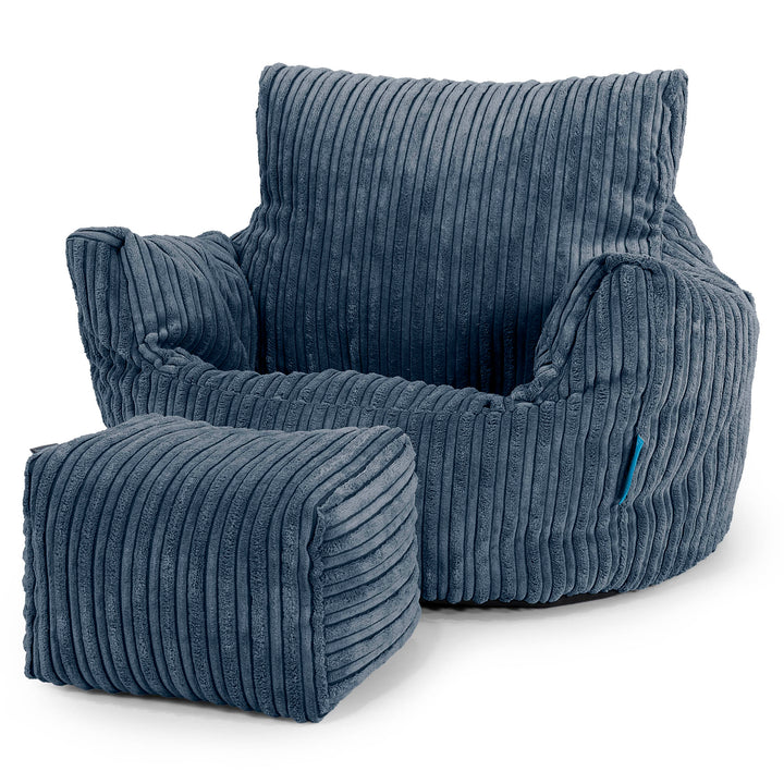 Kids Armchair Bean Bag for Toddlers 1-3 yr - Cord Navy Blue 02