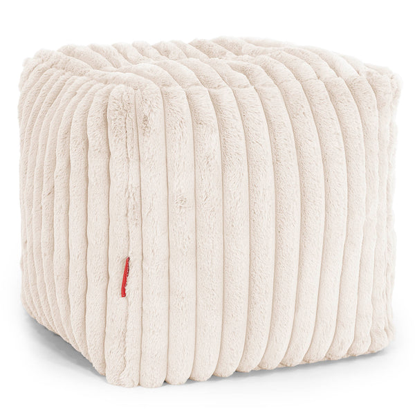 Cube Footstool Pouffe - Ultra Plush Cord Cream 01