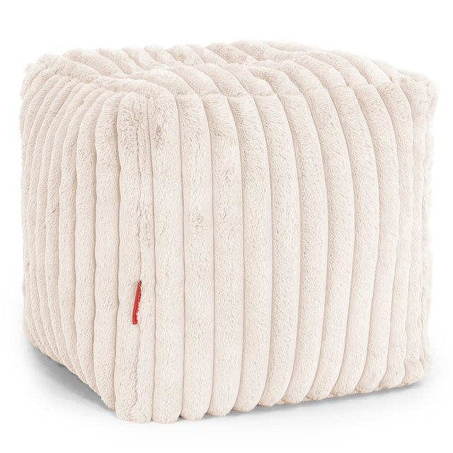 Cube Footstool Pouffe - Ultra Plush Cord Cream 01