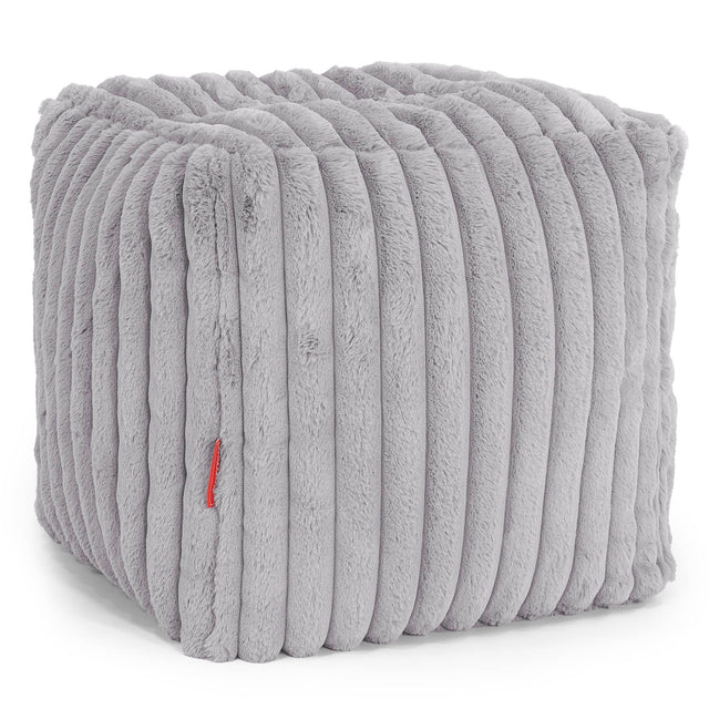 Cube Footstool Pouffe - Ultra Plush Cord Grey 01