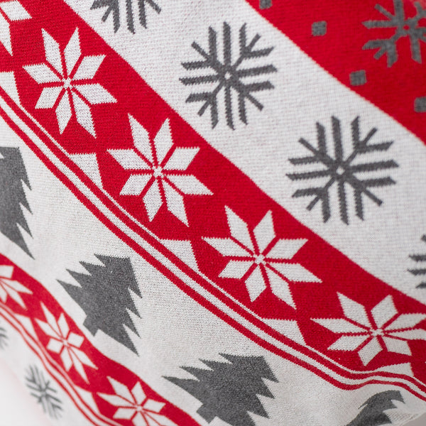 Extra Large Scatter Cushion Cover 70 x 70cm - Cotton Blend Christmas Fairisle Red Fabric Close-up Image