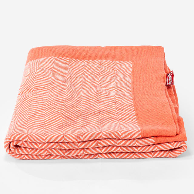 Throw / Blanket - Knitted Herringbone Coral Pink 03