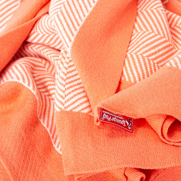 Throw / Blanket - Cotton Blend Herringbone Coral Pink Fabric Close-up Image