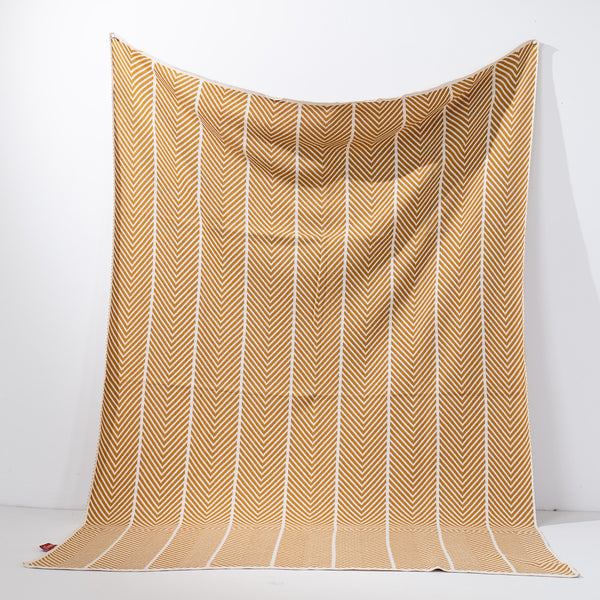 Throw / Blanket - Knitted Herringbone Mustard 01