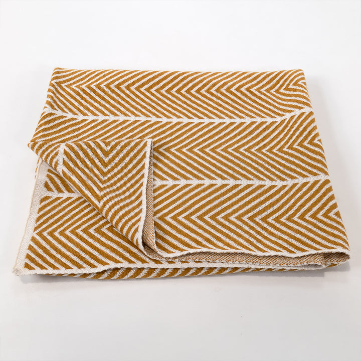 Throw / Blanket - Knitted Herringbone Mustard 03