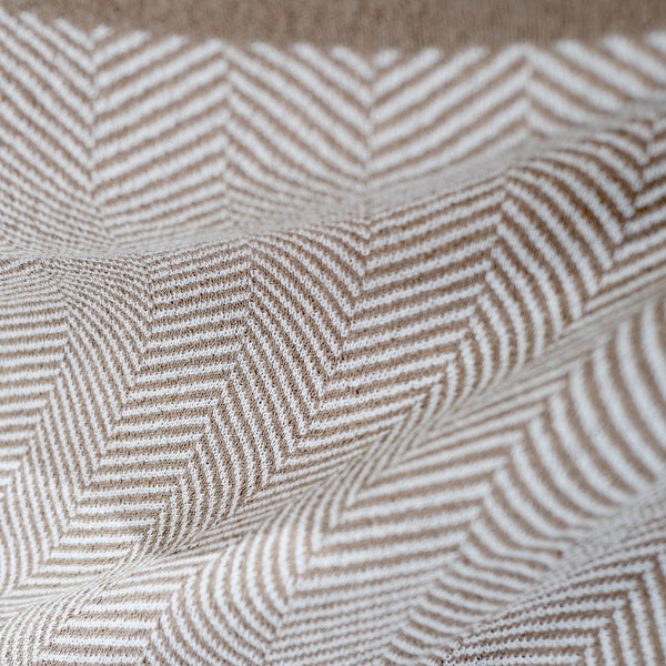 Throw / Blanket - Cotton Blend Herringbone Stone Fabric Close-up Image