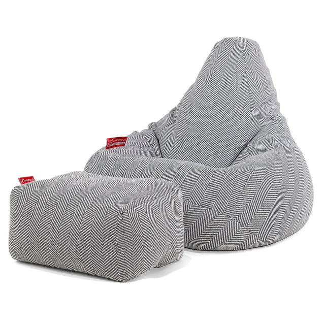 Highback Bean Bag Chair - Knitted Herringbone Grey 01