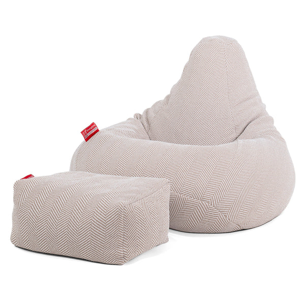 Highback Bean Bag Chair - Knitted Herringbone Stone 01