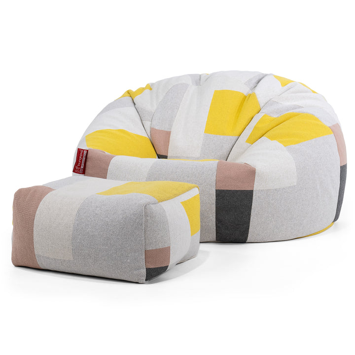 Classic Bean Bag Chair - Knitted Colourblock Grey 02