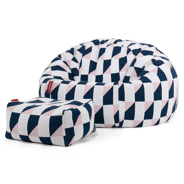 Classic Bean Bag Chair - Knitted Geometric Blue 01