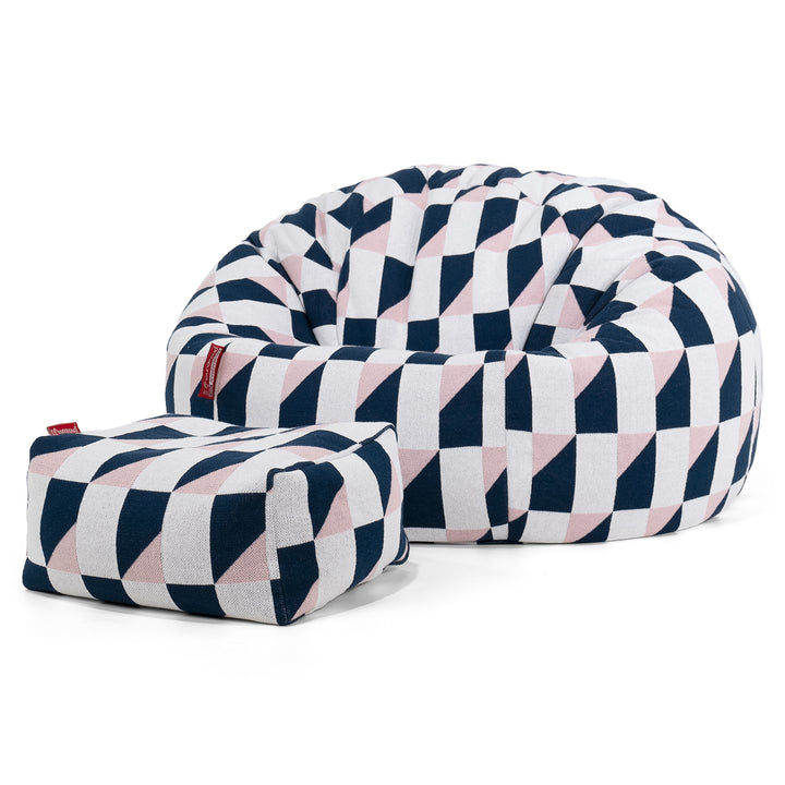 Classic Bean Bag Chair - Knitted Geometric Blue 02