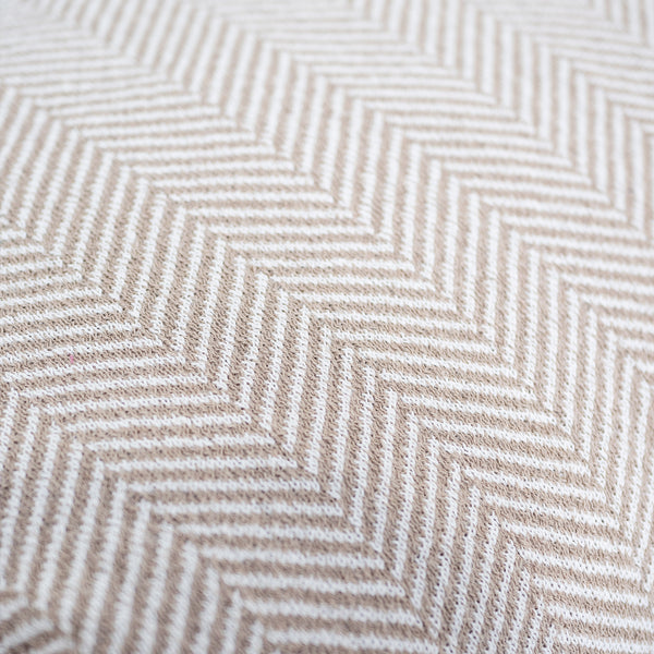 Small Footstool - Cotton Blend Herringbone Stone Fabric Close-up Image