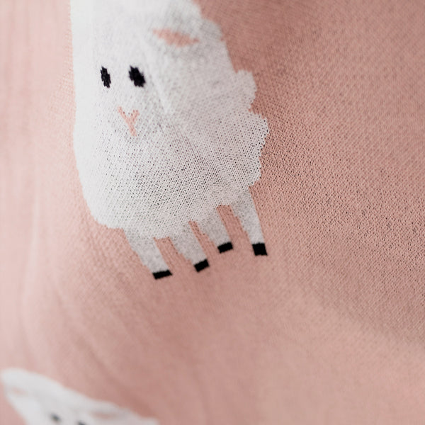 Throw / Blanket - Knitted Sheep Pink Fabric Close-up Image