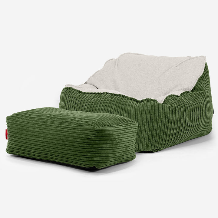 Sloucher Bean Bag Chair - Boucle & Cord Forest Green 03