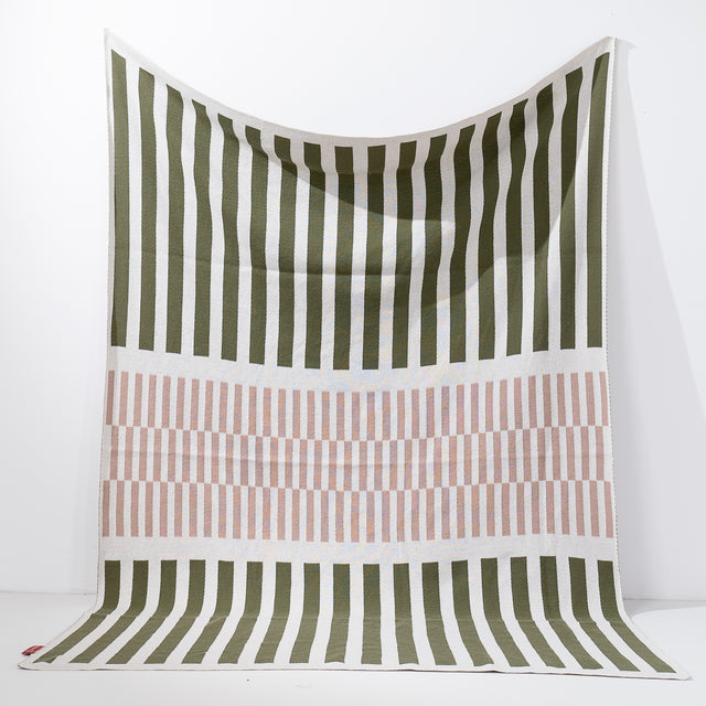 Throw / Blanket - Knitted Stripe Green 01