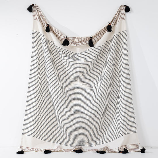 Embroidered Tassel Throw / Blanket - Neutral 01