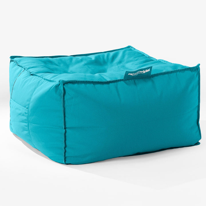 SoleiStorm™ Ultra 2000 h+ Outdoor Large Square Pouffe - Olefin Aqua 01