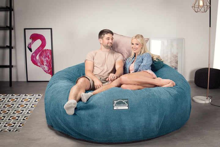 CloudSac 3000 XXL King Sized Memory Foam Beanbag Sofa - Pom Pom Aegean Blue 02