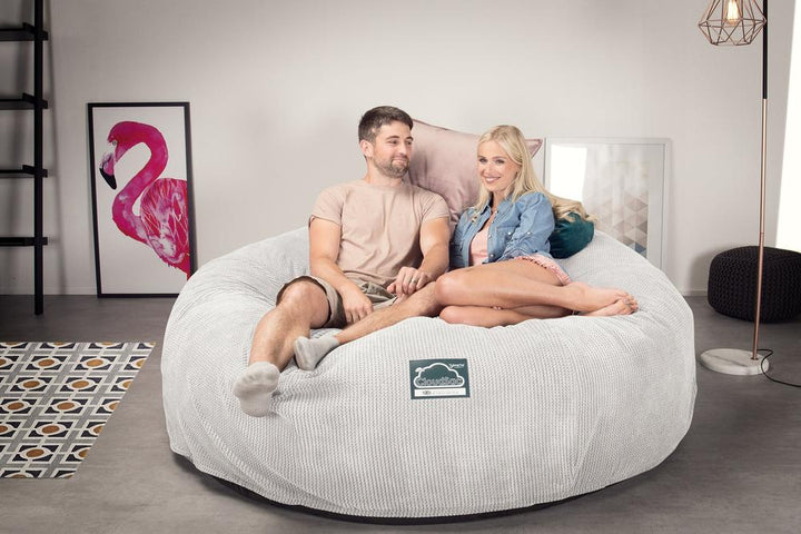 CloudSac 3000 XXL King Sized Memory Foam Beanbag Sofa - Pom Pom Ivory 02