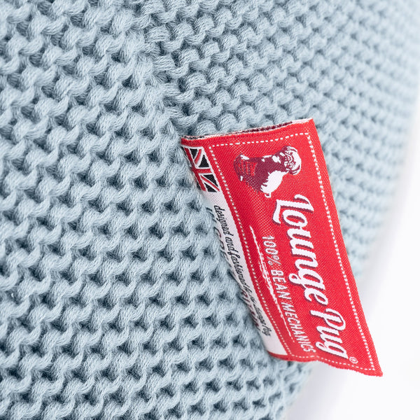 Kids Armchair Bean Bag for Toddlers 1-3 yr - Ellos Knitted Misty Blue Fabric Close-up Image