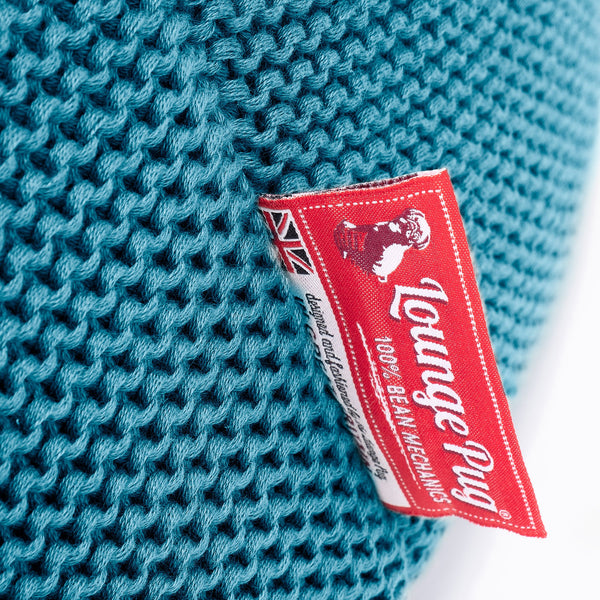 Gaming Lounger Bean Bag - Ellos Knitted Petrol Blue Fabric Close-up Image