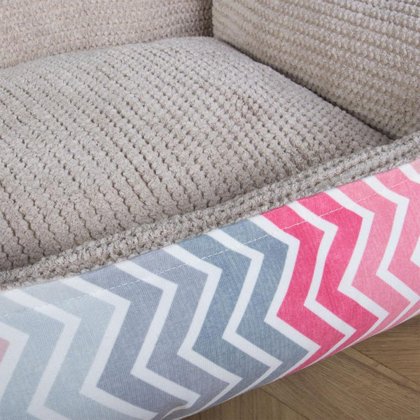 The Sofa Orthopedic Memory Foam Sofa Dog Bed - Geo Print Chevron Pink Fabric Close-up Image