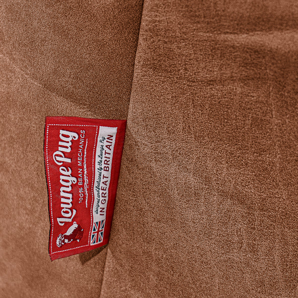 Large Round Pouffe - Distressed Leather British Tan Fabric Close-up Image