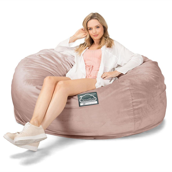 LOUNGE PUG Jumbo Memory Foam Bean Bag Sofa XXL Giant Beanbag Love Seat Velvet Rose Pink CloudSac 1010