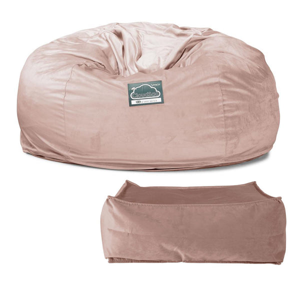 CloudSac 1010 XXL Giant Memory Foam Bean Bag Sofa - Velvet Rose Pink Fabric Close-up Image