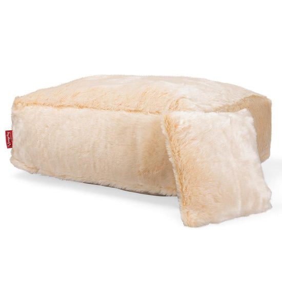 LOUNGE PUG CloudSac 250 Memory Foam Ottoman Pouf Fur White