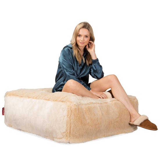 LOUNGE PUG CloudSac 250 Memory Foam Ottoman Pouf Fur White