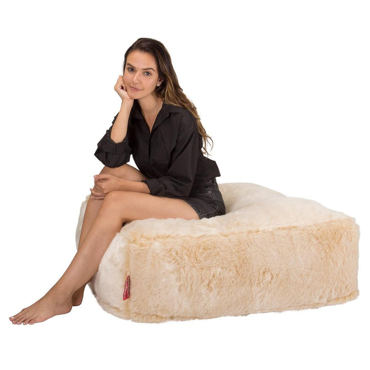 LOUNGE PUG CloudSac 250 Memory Foam Ottoman Pouf Fur White