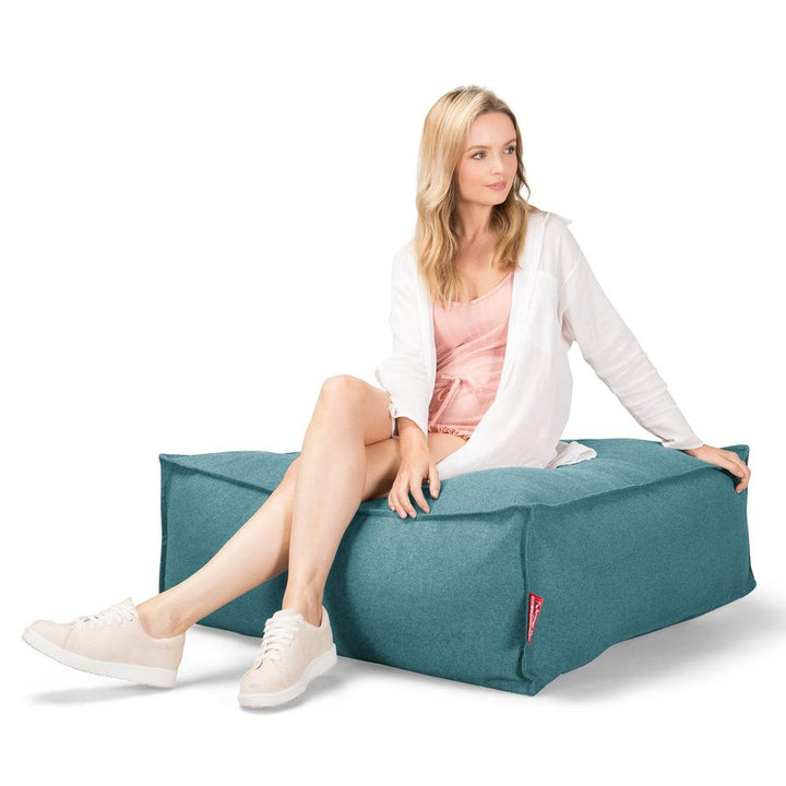 LOUNGE PUG CloudSac 250 Memory Foam Ottoman Pouf Interalli Wool Aqua Blue