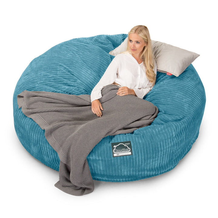 CloudSac 3000 XXL King Sized Memory Foam Beanbag Sofa - Cord Aegean Blue 01