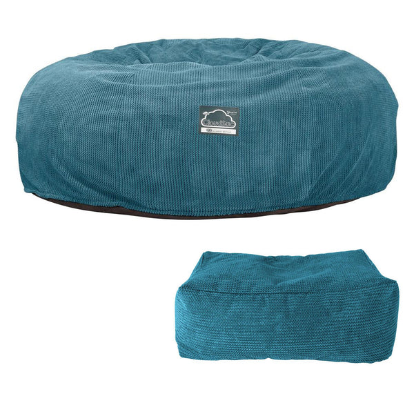 CloudSac 3000 XXL King Sized Memory Foam Beanbag Sofa - Pom Pom Aegean Blue Fabric Close-up Image