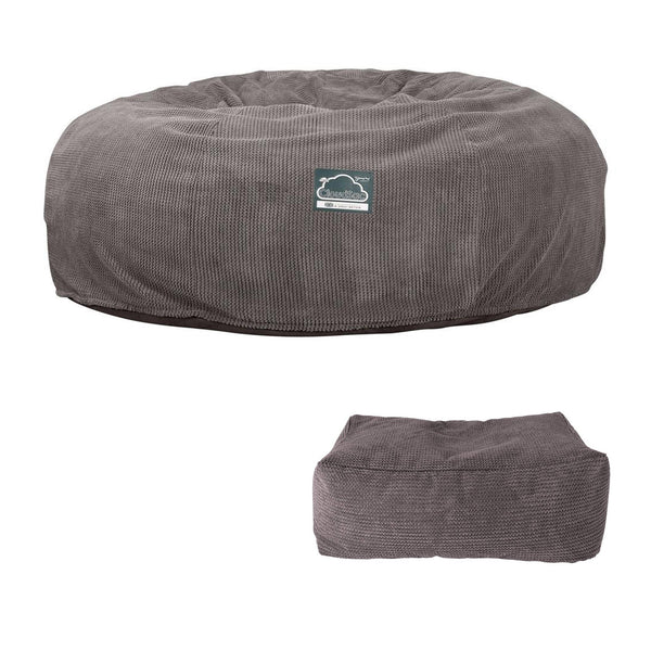 CloudSac 3000 XXL King Sized Memory Foam Beanbag Sofa - Pom Pom Charcoal Grey Fabric Close-up Image