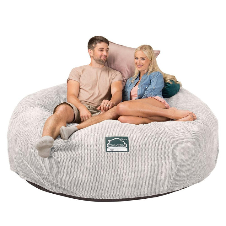 CloudSac 3000 XXL King Sized Memory Foam Beanbag Sofa - Pom Pom Ivory 01