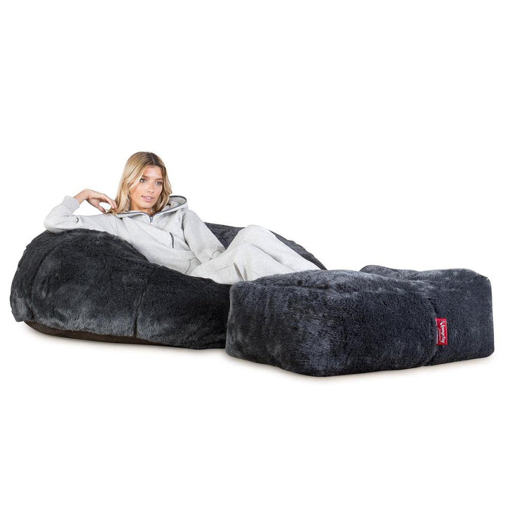 LOUNGE PUG Fluffy Faux Fur LUXURY Bean Bag SOFA CLASSIC LARGE Beanbags UK Black