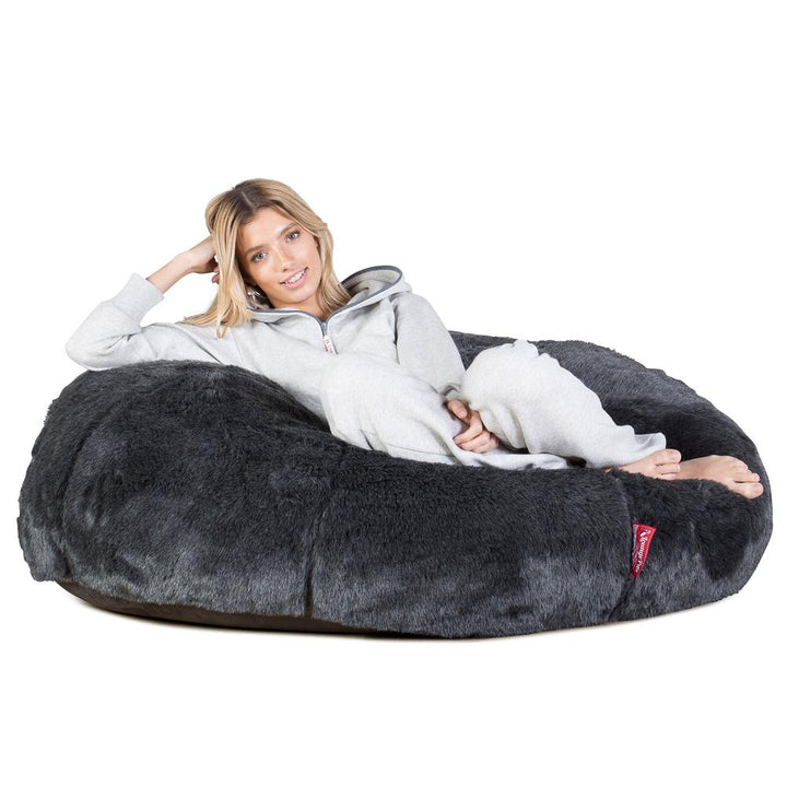 LOUNGE PUG Fluffy Faux Fur LUXURY Bean Bag SOFA CLASSIC LARGE Beanbags UK Black