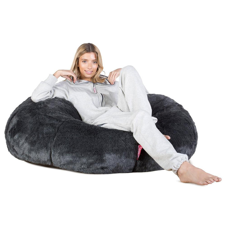 LOUNGE PUG Fluffy Faux Fur LUXURY Bean Bag SOFA CLASSIC LARGE Beanbags UK Black