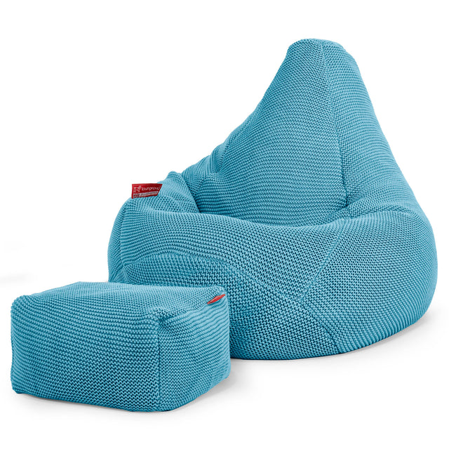 Highback Bean Bag Chair - 100% Cotton Ellos Petrol Blue 01