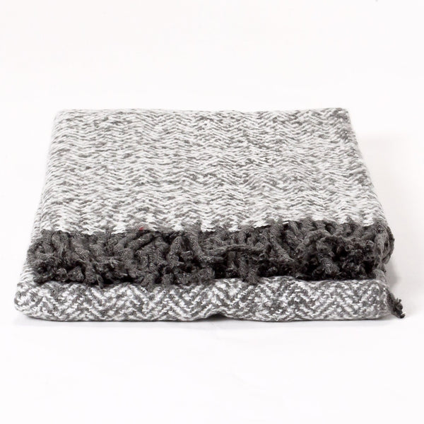 LOUNGE PUG Herringbone Grey Large Faux Mohair Throw Blanket 130 x 180 cm